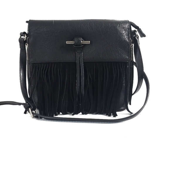 Simply Noelle Leather Fringed Shoulder Bag Black Conceal Weapon Pouch Boho Chic - Picture 1 of 15